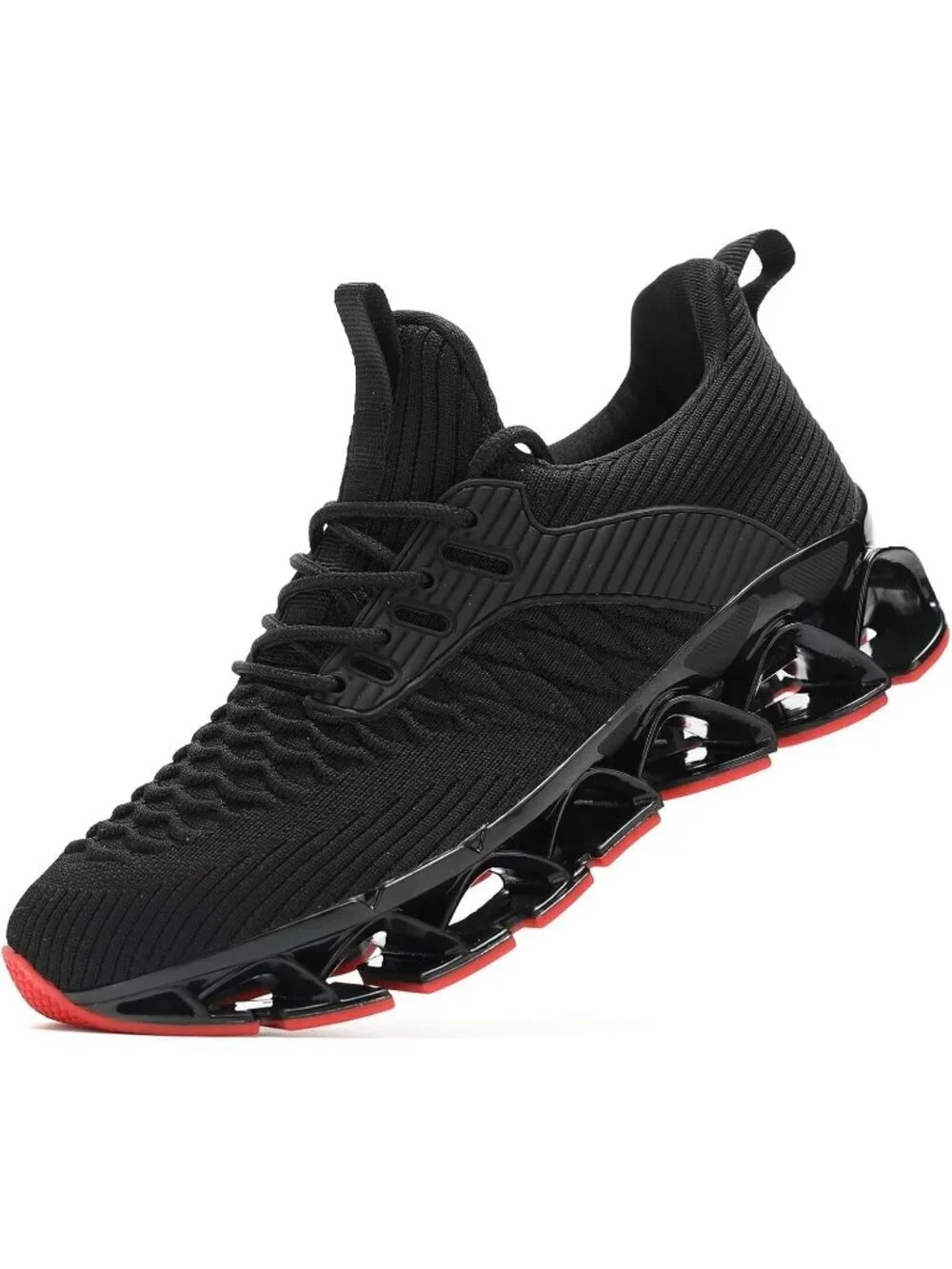 Women's Black Red Blade Mesh Comfort Non Slip Athletic Slip on Sneaker Shoes